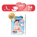 4 Packs MamyPoko Air Fit Tape Diapers Size L (worth $104)
