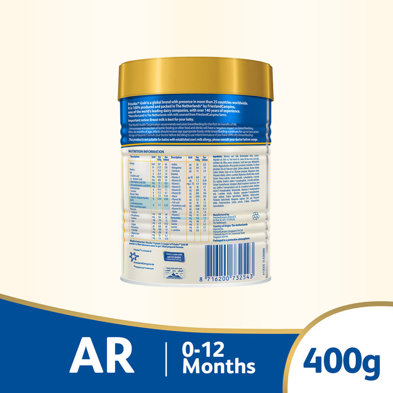 Frisolac Gold AR 400g - Specialty Infant Baby Milk Formula for Newborn 0-12 months