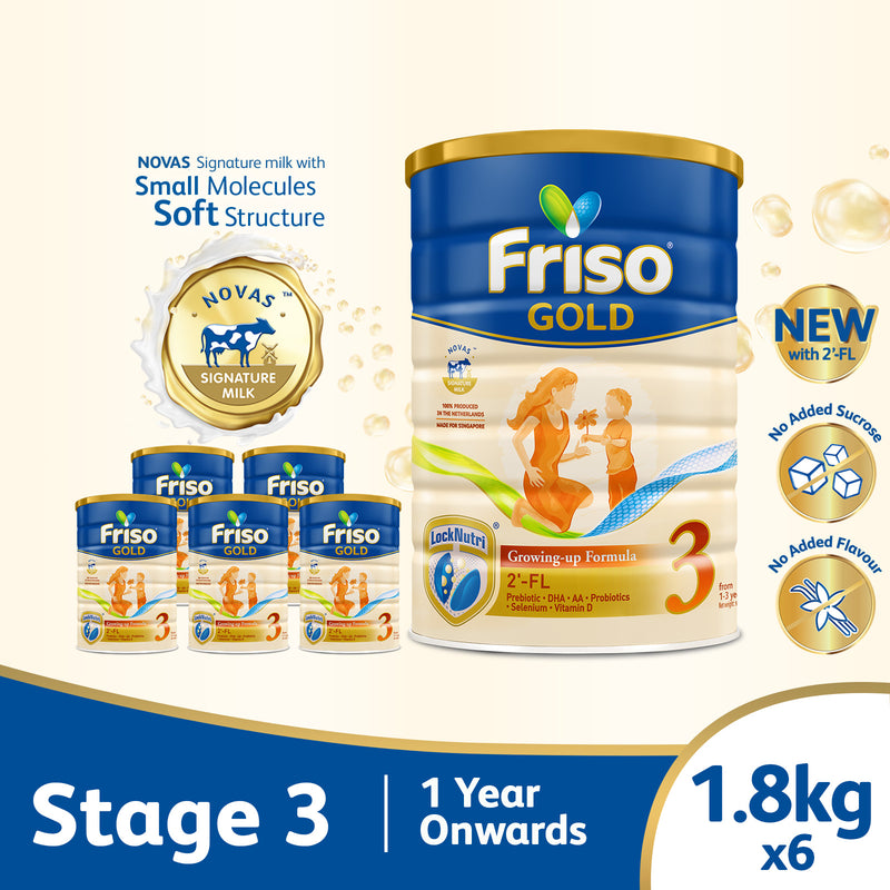 Friso Gold 3 Growing Up Milk with 2'-FL 1.8kg for Toddler 1+ years Milk Powder (Bundle of 6)