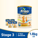 Friso Gold 3 Growing Up Milk with 2'-FL 1.8kg for Toddler 1+ years Milk Powder (Bundle of 5)
