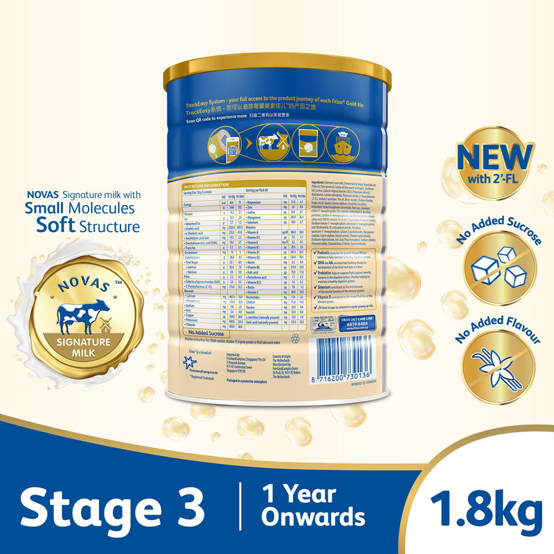 Friso Gold 3 Growing Up Milk with 2'-FL 1.8kg for Toddler 1+ years Milk Powder (Bundle of 2)