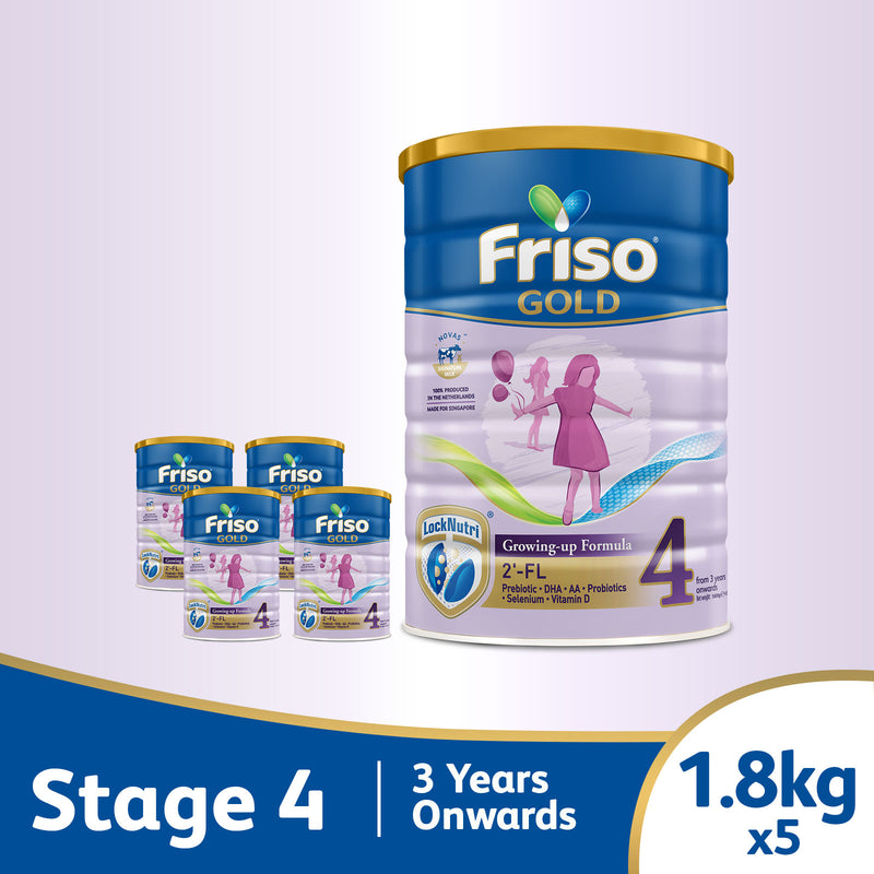 Friso Gold 4 Growing Up Milk with 2'-FL 1.8kg for Toddler 3+ years Milk Powder (Bundle of 5) - NG