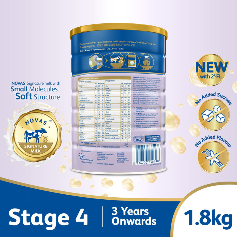 Friso Gold 4 Growing Up Milk with 2'-FL 1.8kg for Toddler 3+ years Milk Powder (Bundle of 2) - NG